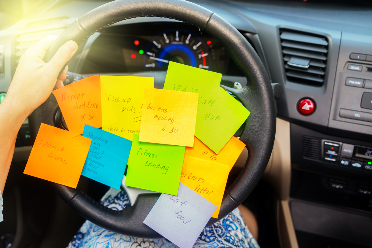 To do list in a car - busy day concept